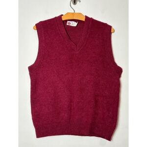 Kings Road Sears Mens VTG 70s Sweater Vest Large Red Mohair Blend Classic V-Neck